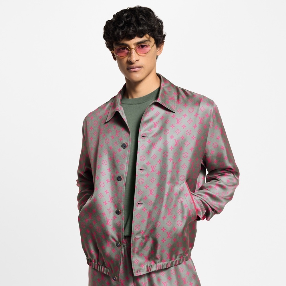Louis Vuitton Gray and Pink Monogram Silk Blouson Size 56